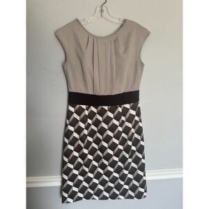 Women's Dress Barn Print Pleat Front Scoop Neck Sleeveless Dress Size 10